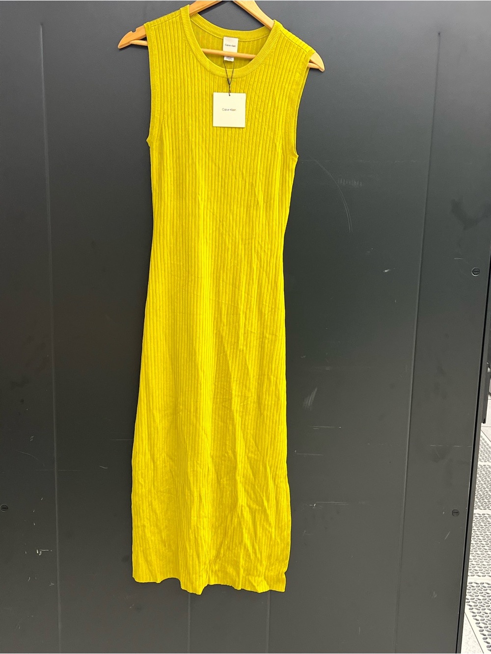 Calvin Klein Sleeveless Ribbed Maxi Dress in Bright Yellow